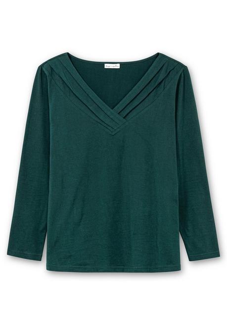 sheego by Joe Browns Langarmshirt mit Zierfalten am V-Ausschnitt, A-Linie - tiefgrün sheego 50% Rabatt für begrenzte Zeit