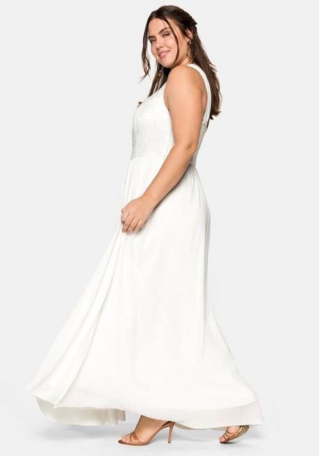 sheego Abendkleid mit Spitzenoberteil und Chiffonrock - offwhite sheego im Angebot