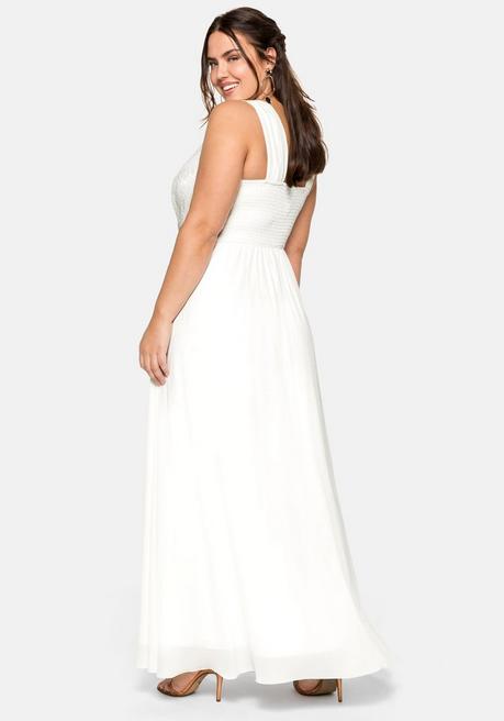 sheego Abendkleid mit Spitzenoberteil und Chiffonrock - offwhite sheego im Angebot