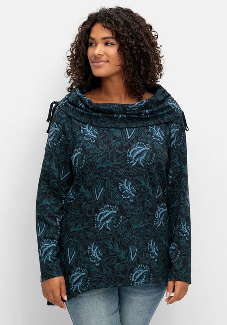 sheego by Joe Browns Sweatshirt in Longform mit weitem Kragen - schwarz bedruckt sheego Schlussverkauf