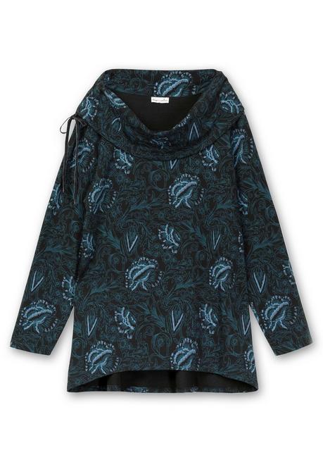 sheego by Joe Browns Sweatshirt in Longform mit weitem Kragen - schwarz bedruckt sheego Schlussverkauf