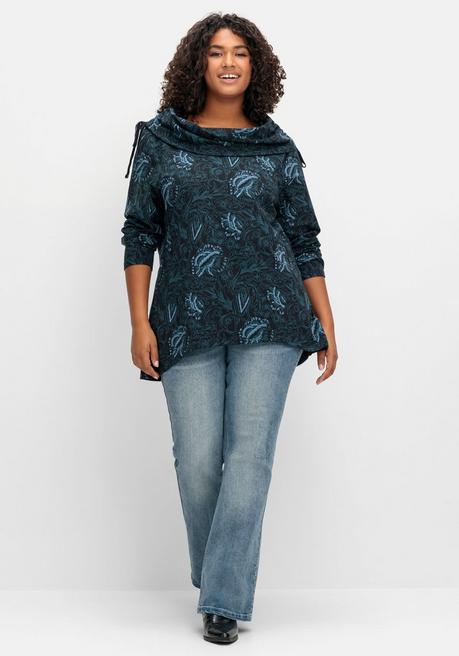 sheego by Joe Browns Sweatshirt in Longform mit weitem Kragen - schwarz bedruckt sheego Schlussverkauf