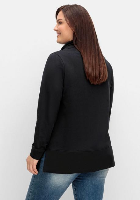 sheego Sweatshirt mit Stehkragen und Applikation seitlich - schwarz sheego Günstiger Verkauf
