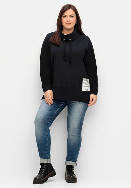 sheego Sweatshirt mit Stehkragen und Applikation seitlich - schwarz sheego Günstiger Verkauf
