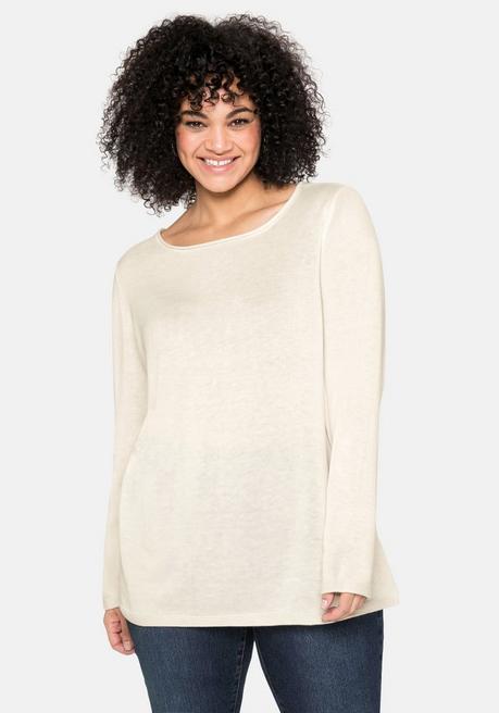 sheego Longpullover mit U-Boot-Ausschnitt und Leinenanteil - offwhite sheego Fabrikverkauf