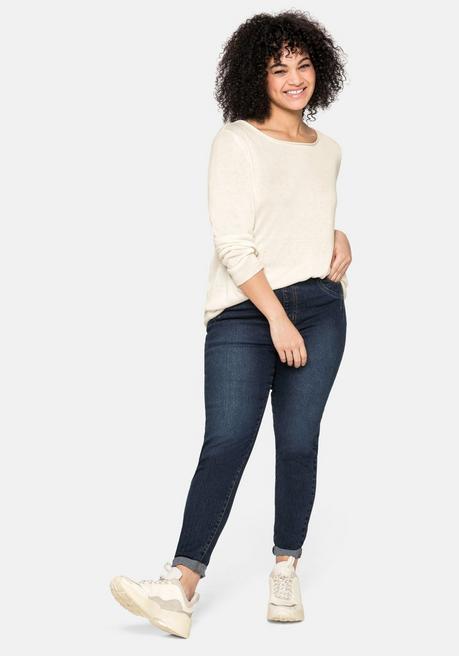 sheego Longpullover mit U-Boot-Ausschnitt und Leinenanteil - offwhite sheego Fabrikverkauf