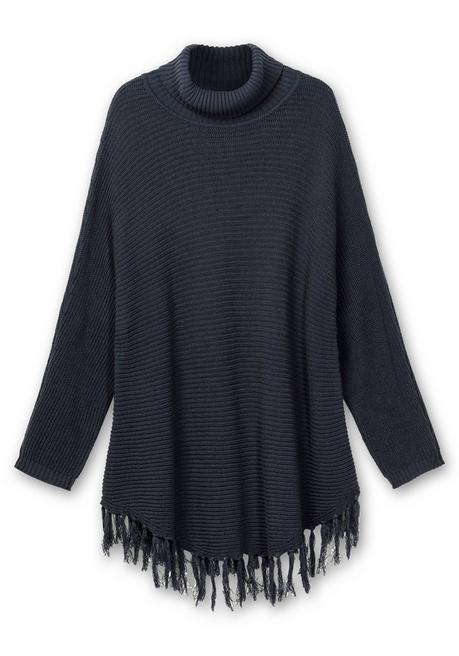 sheego Gerippter Poncho-Pullover mit Fransensaum - nachtblau sheego Meist gekauft