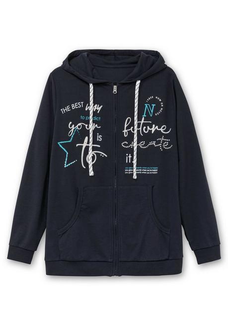 sheego Kapuzensweatjacke mit Print und Kängurutasche - marine sheego Nur noch ein Tag übrig