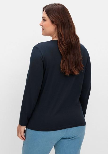 sheego Langarmshirt mit bedrucktem Vorderteil - marine gestreift sheego 50% Rabatt mit kostenlosem Versand