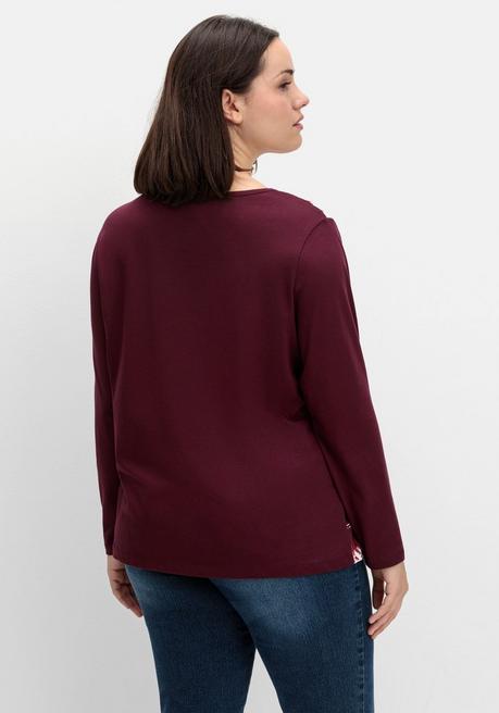 sheego Langarmshirt mit bedrucktem Vorderteil - aubergine gestreift sheego Clearance-Verkauf