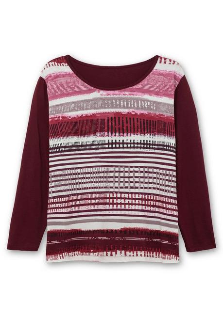 sheego Langarmshirt mit bedrucktem Vorderteil - aubergine gestreift sheego Clearance-Verkauf