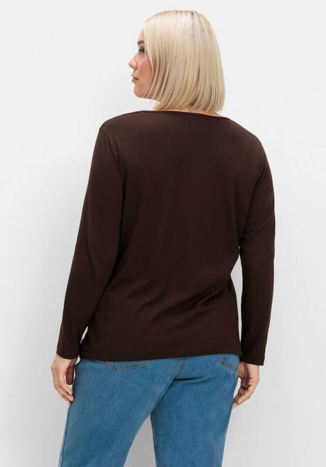 sheego Langarmshirt mit bedrucktem Vorderteil - hellbraun gestreift sheego Kostenloser Versand international