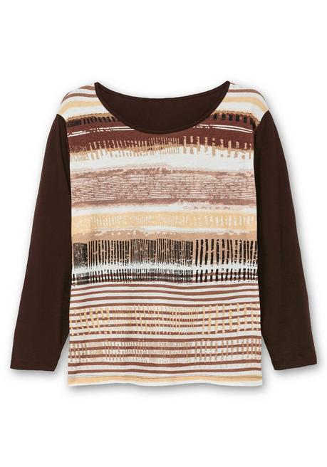 sheego Langarmshirt mit bedrucktem Vorderteil - hellbraun gestreift sheego Kostenloser Versand international