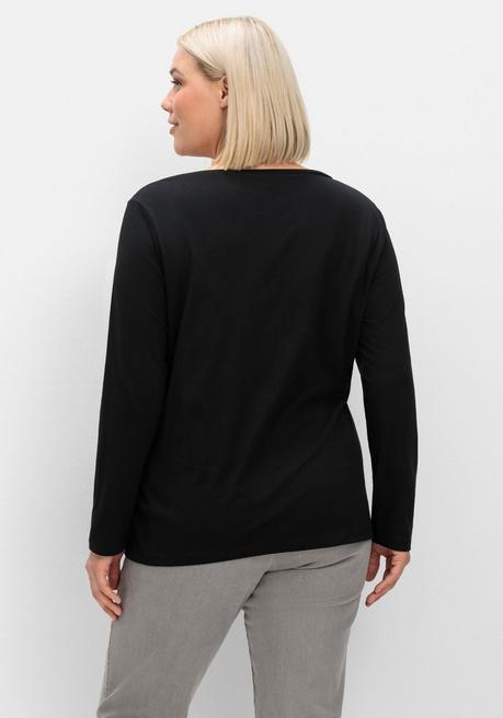 sheego Langarmshirt mit Ösen- und Nietenverzierung - schwarz sheego Fabrikladen