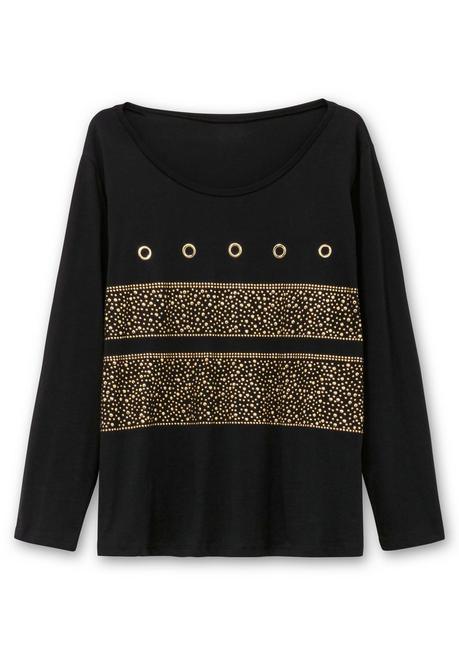 sheego Langarmshirt mit Ösen- und Nietenverzierung - schwarz sheego Fabrikladen