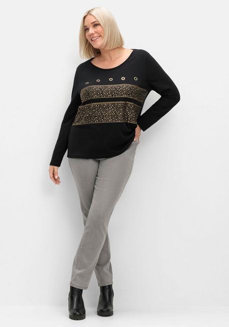sheego Langarmshirt mit Ösen- und Nietenverzierung - schwarz sheego Fabrikladen