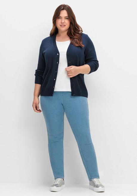 sheego Strickjacke mit V-Ausschnitt und Knöpfen, tailliert - marine sheego Begrenzt auf 3 Tage