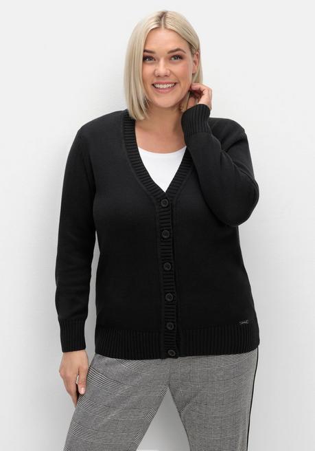 sheego Strickjacke mit V-Ausschnitt und Knöpfen, tailliert - schwarz sheego Im Verkauf