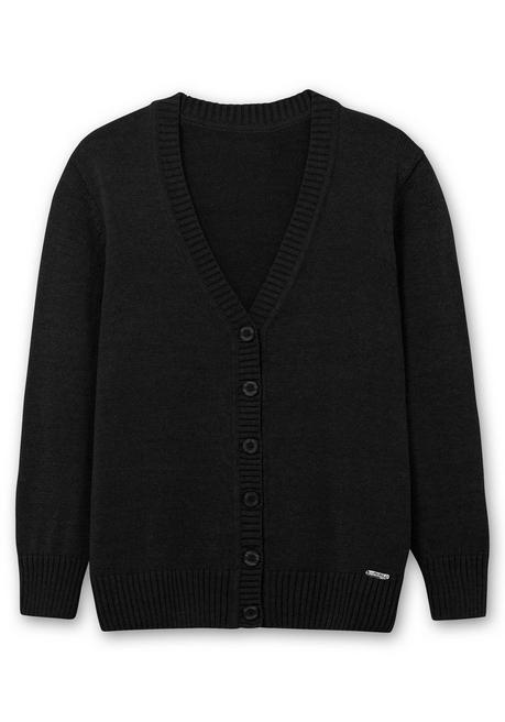 sheego Strickjacke mit V-Ausschnitt und Knöpfen, tailliert - schwarz sheego Im Verkauf