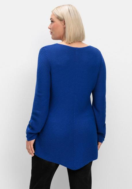 sheego Gerippter Pullover mit spitz zulaufendem Saum - royalblau sheego zollfrei