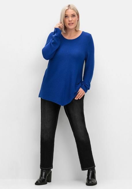 sheego Gerippter Pullover mit spitz zulaufendem Saum - royalblau sheego zollfrei