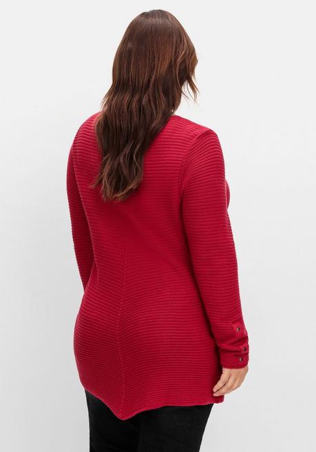 sheego Gerippter Pullover mit spitz zulaufendem Saum - rot sheego 50% Rabatt für begrenzte Zeit