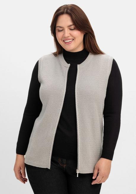 sheego Ärmellose Strickweste mit Reißverschluss - steingrau sheego Rabatte dieses Monats