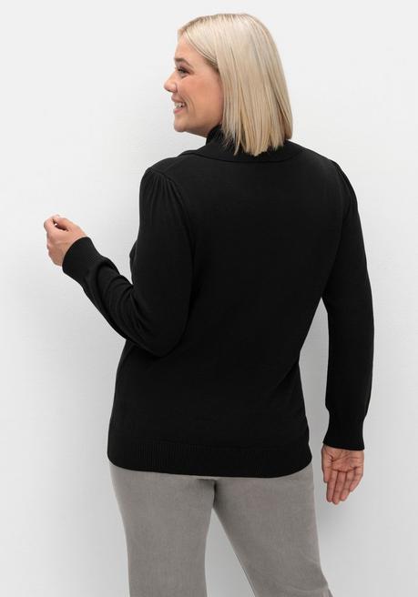 sheego Pullover mit weitem Wasserfall-Rollkragen - schwarz sheego Auslauf