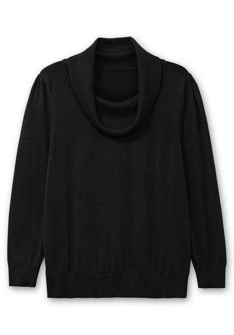 sheego Pullover mit weitem Wasserfall-Rollkragen - schwarz sheego Auslauf