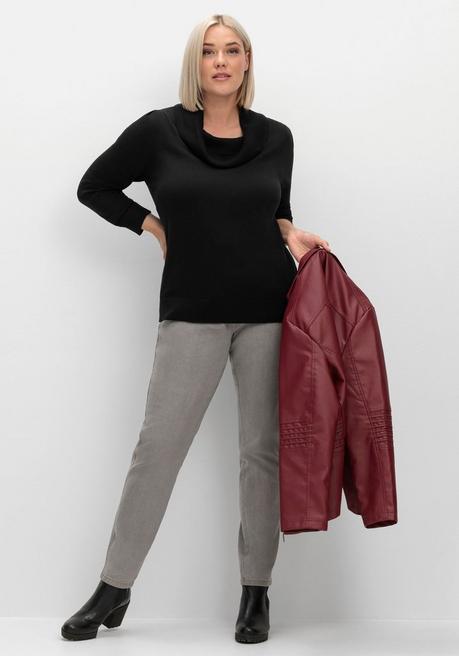sheego Pullover mit weitem Wasserfall-Rollkragen - schwarz sheego Auslauf