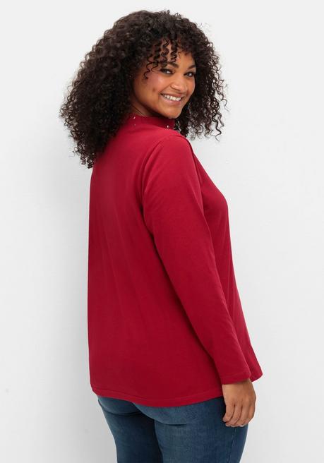 sheego Langarmshirt mit Stehkragen und Glitzerdetails - kirschrot sheego Angebote