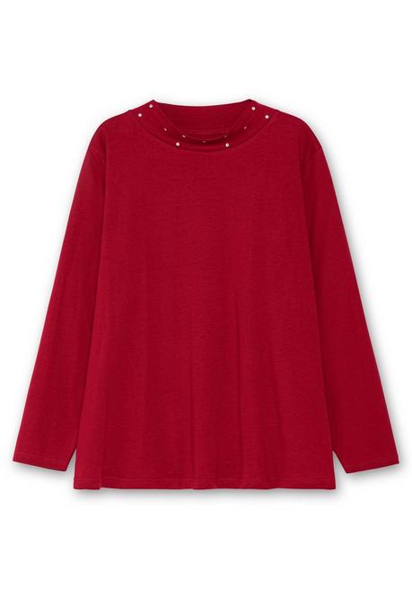 sheego Langarmshirt mit Stehkragen und Glitzerdetails - kirschrot sheego Angebote