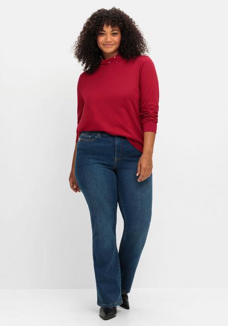 sheego Langarmshirt mit Stehkragen und Glitzerdetails - kirschrot sheego Angebote