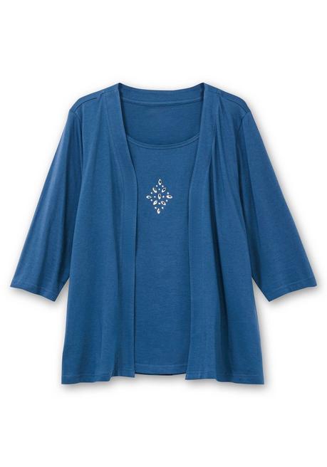 sheego Shirt in 2-in-Optik, mit 3/4-Ärmeln und Glitzerdetail - jeansblau sheego Hotsell
