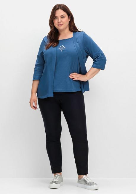 sheego Shirt in 2-in-Optik, mit 3/4-Ärmeln und Glitzerdetail - jeansblau sheego Hotsell