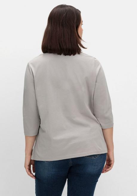 sheego Shirt in 2-in-Optik, mit 3/4-Ärmeln und Glitzerdetail - steingrau sheego im Angebot