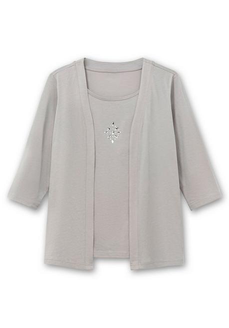 sheego Shirt in 2-in-Optik, mit 3/4-Ärmeln und Glitzerdetail - steingrau sheego im Angebot