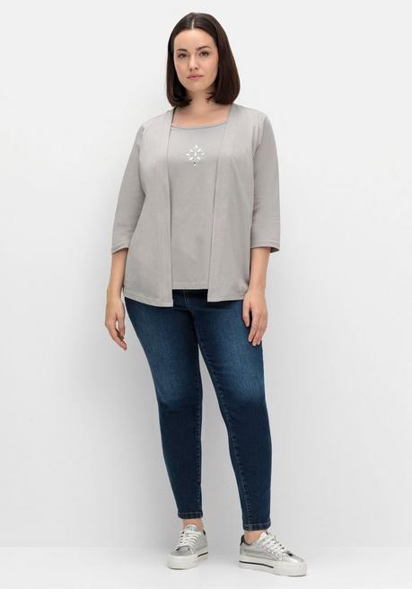 sheego Shirt in 2-in-Optik, mit 3/4-Ärmeln und Glitzerdetail - steingrau sheego im Angebot
