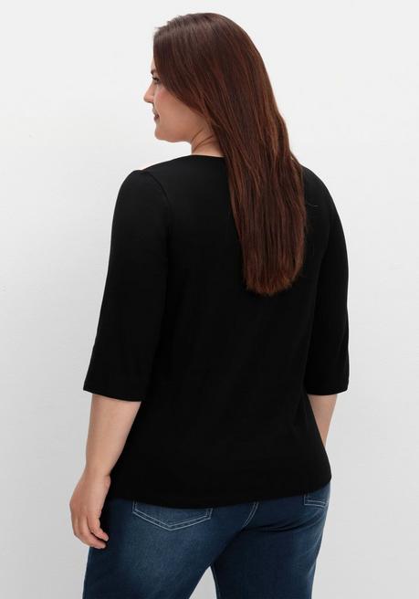 sheego Shirt mit 3/4-Ärmeln und Grafikprint vorn - schwarz gemustert sheego Fabrikverkauf