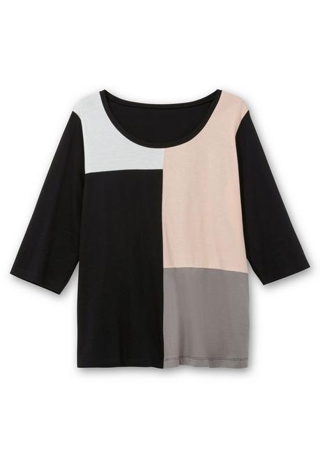 sheego Shirt mit 3/4-Ärmeln und Grafikprint vorn - schwarz gemustert sheego Fabrikverkauf