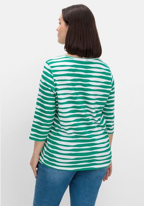 sheego Shirt mit welligen Streifen und 3/4-Ärmeln - blattgrün gestreift sheego Blitzverkäufe