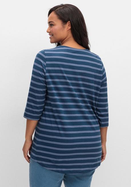 sheego Ringelshirt mit 3/4-Arm, hinten länger als vorn - blau gestreift sheego Kostenloser Versand
