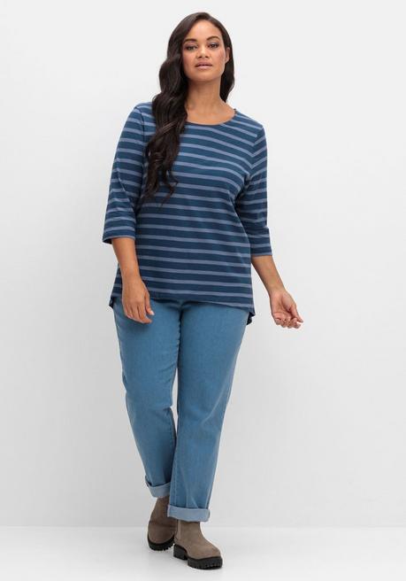 sheego Ringelshirt mit 3/4-Arm, hinten länger als vorn - blau gestreift sheego Kostenloser Versand