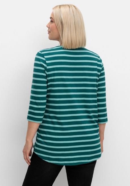 sheego Ringelshirt mit 3/4-Arm, hinten länger als vorn - tiefgrün gestreift sheego Limitierter Zeitrabatt