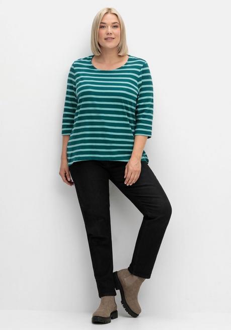sheego Ringelshirt mit 3/4-Arm, hinten länger als vorn - tiefgrün gestreift sheego Limitierter Zeitrabatt