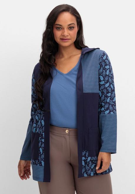 sheego Shirt mit Kapuze und Patchwork-Druck - marine gemustert sheego Fabrik Onlineshop