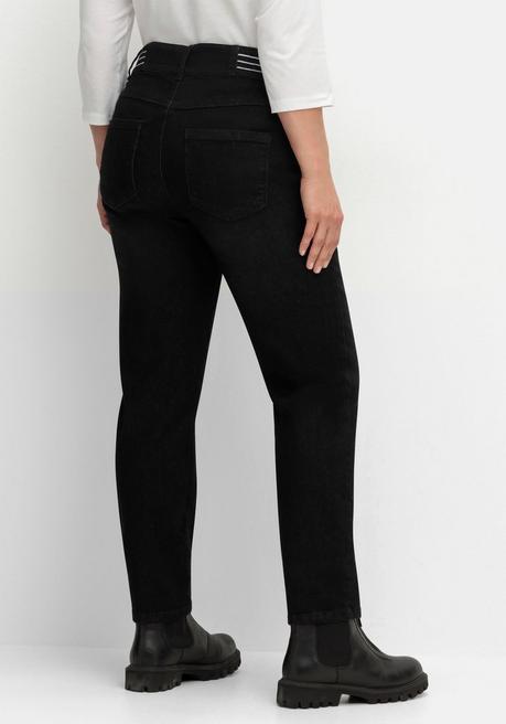 sheego Schmale Jeans mit Glitzer-Zierband am Bund - black Denim sheego Fabrikpreis