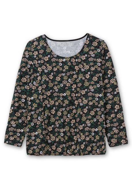 sheego Langarmshirt mit Blümchenprint und Gummizugsaum - tiefgrün gemustert sheego Großer Ausverkauf