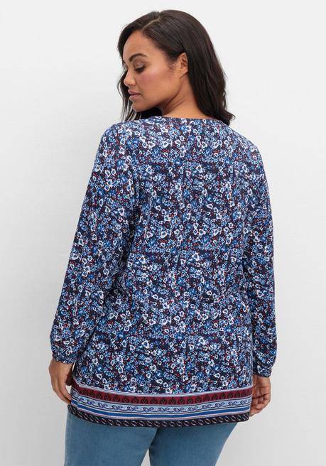 sheego Langarmshirt mit Alloverprint und Herz-Ausschnitt - marine gemustert sheego Flash Sale
