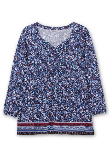 sheego Langarmshirt mit Alloverprint und Herz-Ausschnitt - marine gemustert sheego Flash Sale